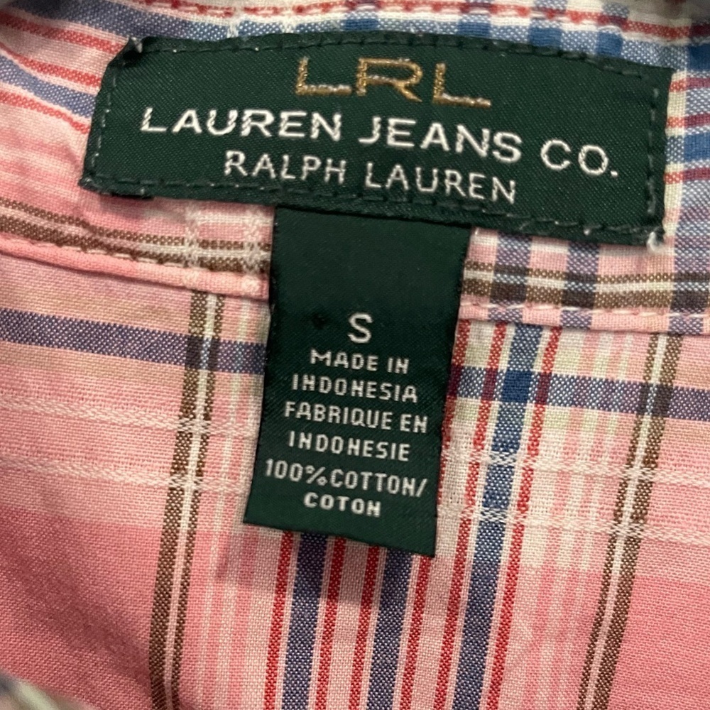 Lauren Ralph Lauren Women Shirt Size Small Pink Blue Button Down Rollup Sleeves - Picture 6 of 8